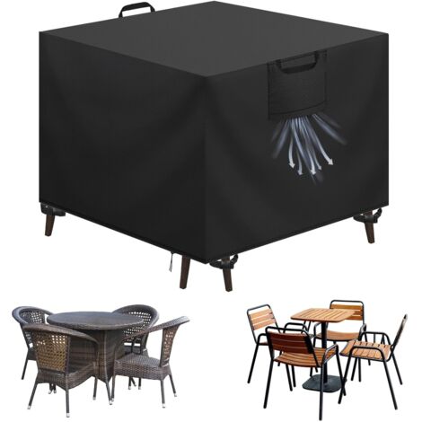 Housse Salon de Jardin Bâche Table de Jardin Tissu Oxford 420D Couverture de Protection Meubles Exterieur Imperméable, Coupe-Vent, Anti-UV Housse de Meubles en rotin, Noir, 90x90x90 cm
