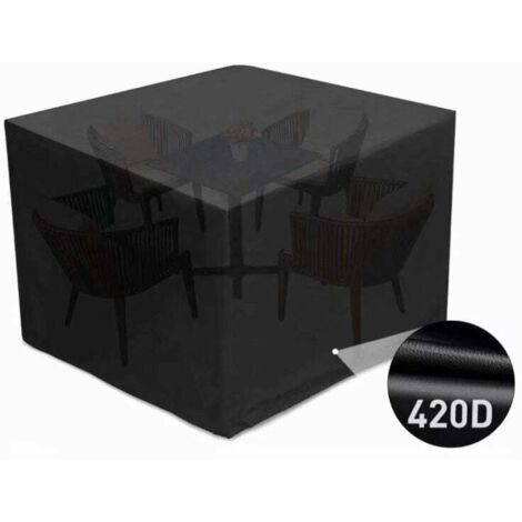 Housse Salon de Jardin, Couverture Bâche Etanche de Protection 420D pour Table/Meuble, Imperméable, Anti-UV, Poussière,Vieillissement, Déchirure（noir）