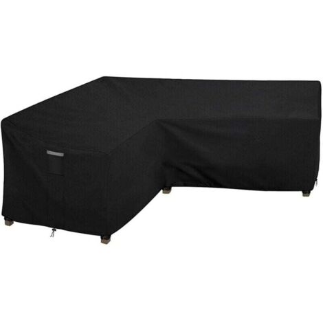 Housse Salon de Jardin en L Imperméable, Tissu Oxford 210D, Coupe-Vent, Anti-UV Housse de Protection Canapé Extérieur en Forme(215x215x87x80cm) - Noir
