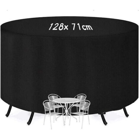 Housse Salon de Jardin, Housse De Protection Mobilier Table Ronde Housse De Meuble De Jardin Etanche Protection Anti-UV, 210D Oxford Tissu Antipoussiere Bâche Couverture Jardin (128x71cm) - Noir