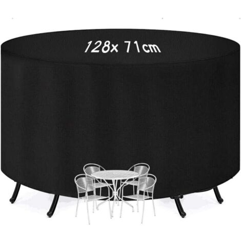 Housse Salon de Jardin, Housse De Protection Mobilier Table Ronde Housse De Meuble De Jardin Etanche Protection Anti-UV, 210D Oxford Tissu Antipoussiere Bâche Couverture Jardin (128x71cm) - Noir