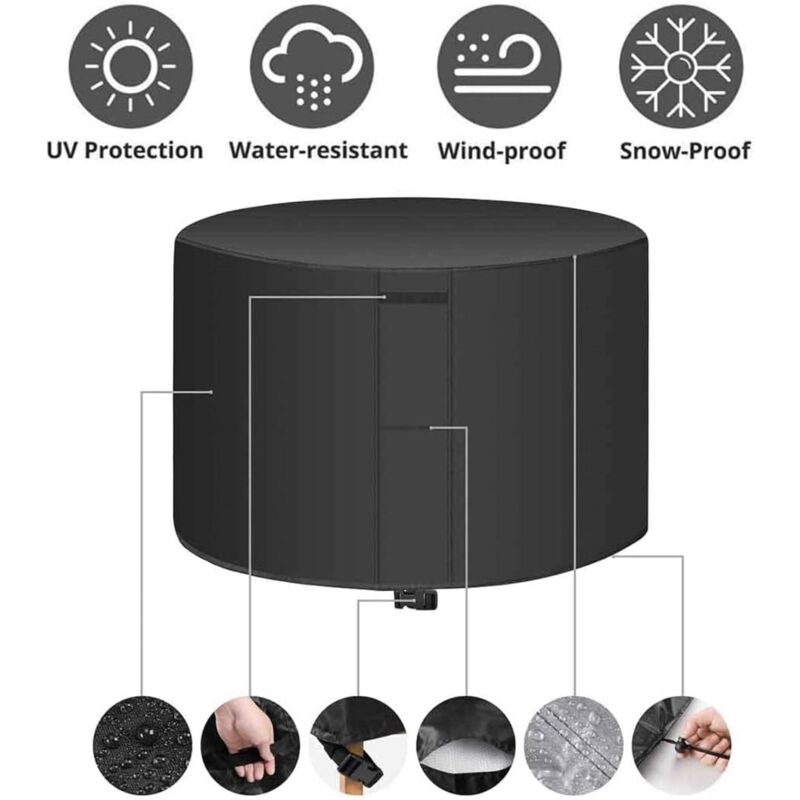 Housse salon de jardin, Housse de protection ronde en rotin Oxford 420D pour meubles de jardin, ensemble de Protection étanche avec boucles à cordon