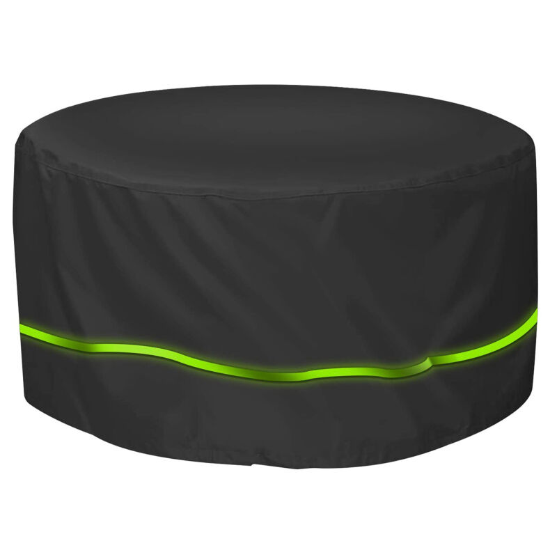 Housse de table ronde de jardin à rayures réfléchissantes, imperméable, coupe-vent, résistante aux uv et à l'humidité, noire