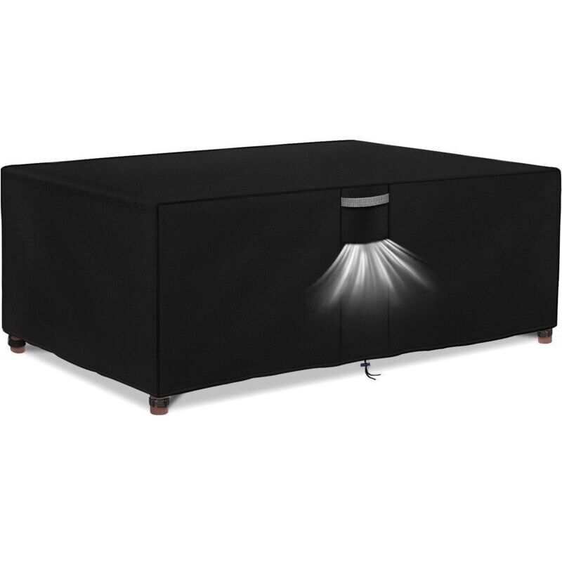 Housse Salon de Jardin Imperméable, Tissu Oxford 420D, Coupe-Vent, Anti-UV Housse de Protection Table de Jardin (180x120x74cm) Noir