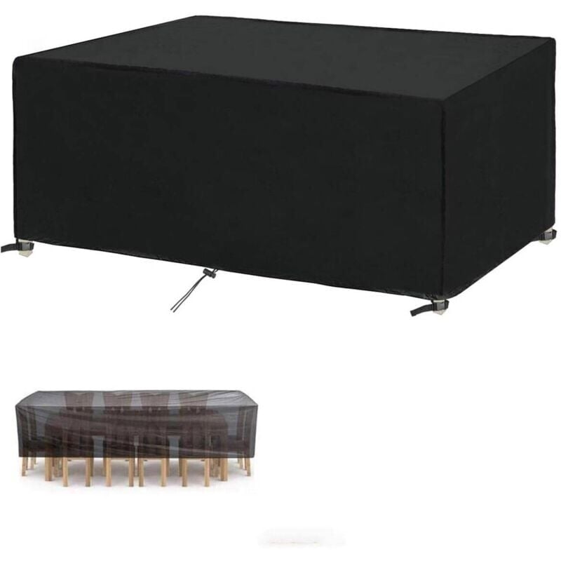 Housse Salon de Jardin Le Noir 420D Oxford Résistant à La Déchirure pour Anti-UV étanche avec Boucle Verrouillage Différentes Tailles Rectangulaire
