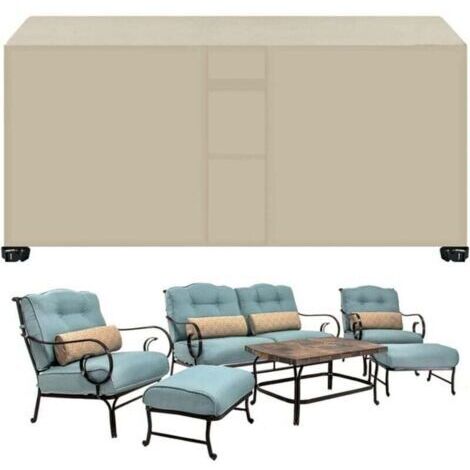 Housse Salon de Jardin Rectangulaire 213x132x74cm, XU,Housse de Protection pour Meubles Jardin, 420D Tissu Oxford RéSistant à La Vent Pluie UV DéChirure（Beige） -