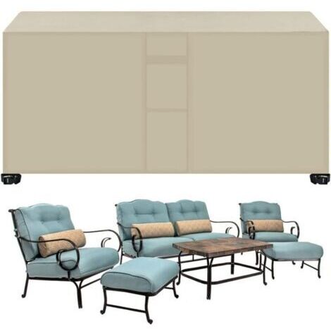 Housse Salon de Jardin Rectangulaire 213x132x74cm,Housse de Protection pour Meubles Jardin, 420D Tissu Oxford RéSistant à La Vent Pluie UV DéChirure（Beige）