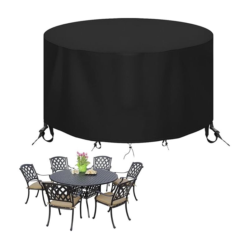Housse Salon de Jardin Ronde 190 x 80cm noir Housse Table Jardin Housse de Protection Bâche Imperméable pour Meubles Jardin et Hivernage