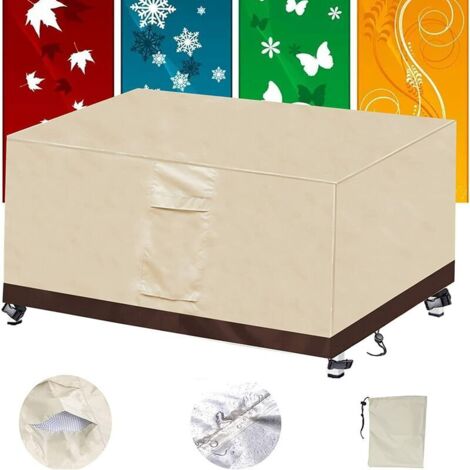 Housse Salon Jardin,420D Bâche Salon de Jardin Protection Mobilier,Imperméable Résistance au Vent,Respirante,Antipoussière et Résistante aux UV -Beige + Marron：150x150x75cm