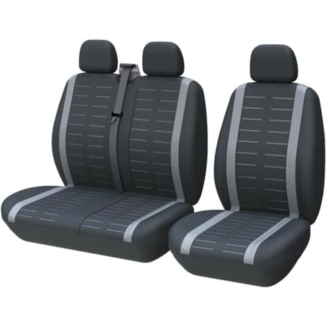 Housse Siege Voiture Couvre Universal Fit La Plupart des Camions Camionnette Bus Siège Avant 1 + 2 (3 Places) Housses de Sieges Universelles Housse Couverture Jeu Complet en Tissu Lavable Gris