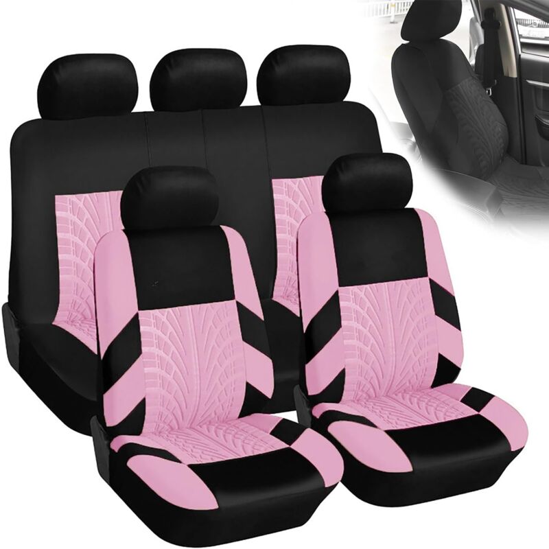 Housse Siege Voiture,9pcs Voiture Cuir Ensembles Housses SièGe, Housses De SièGe Universelles(Rose)