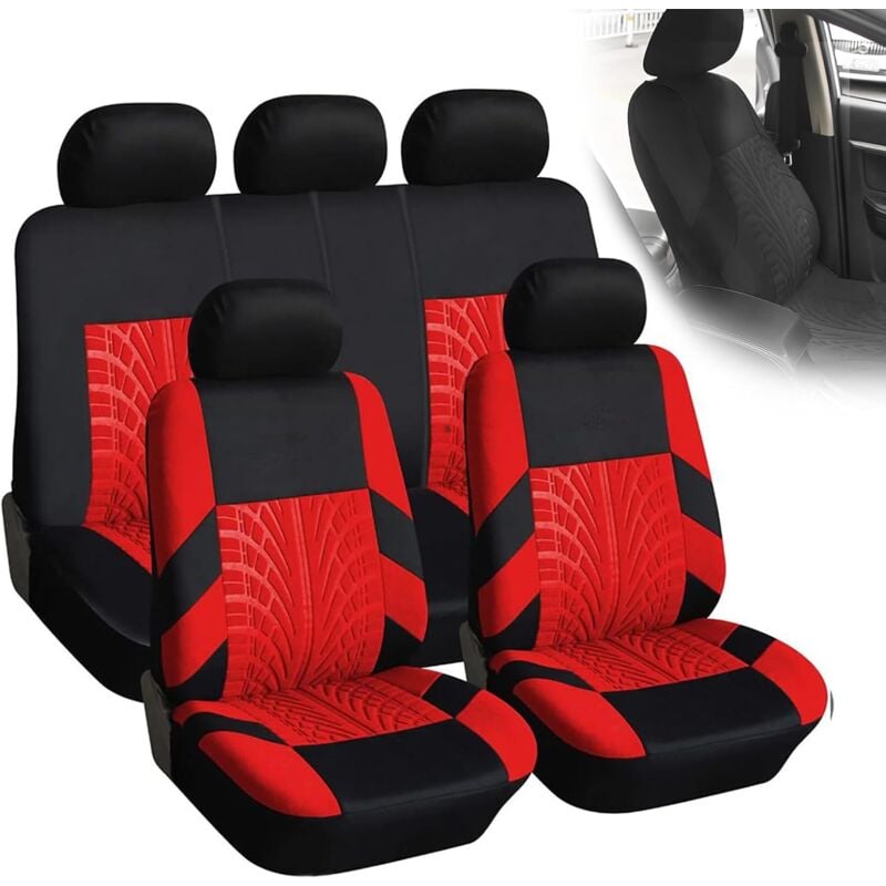 Housse Siege Voiture,9pcs Voiture Cuir Ensembles Housses SièGe, Housses De SièGe Universelles(Rouge)