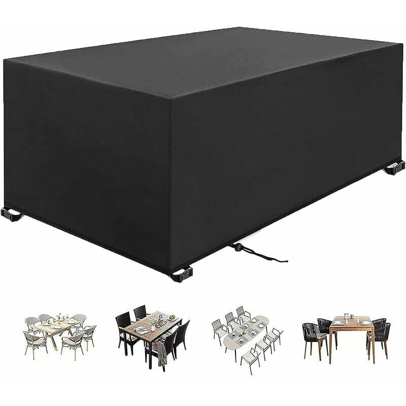 Housse Table de Jardin 230x120x75cm Noir 420D Tissu Oxford Housse Salon de Jardin Résistance Au Vent Anti-UV Bache Table De Jardin Housses pour