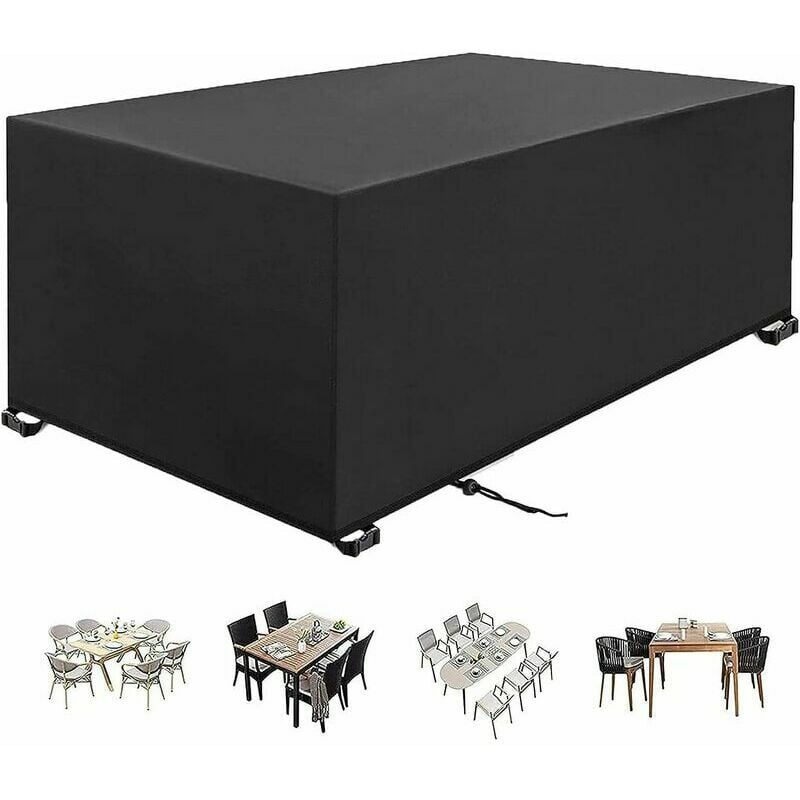Housse Table de Jardin 230x120x75cm Noir 420D Tissu Oxford Housse Salon de Jardin Résistance Au Vent Anti-UV Bache Table De Jardin Housses pour