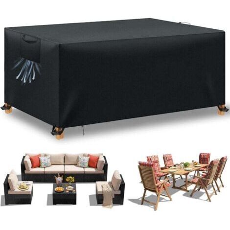Housse Table de Jardin, Housse Salon de Jardin Exterieur, Housses pour Mobilier de Jardin Imperméable Anti-UV, 210D Tissu Oxford Housse de Protection Salon de Jardin, Noir, 180x120x74 cm