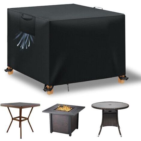 Housse Table de Jardin, Housse Salon de Jardin Exterieur, Housses pour Mobilier de Jardin Imperméable Anti-UV, 210D Tissu Oxford Housse de Protection Salon de Jardin, Noir, 90x90x90 cm