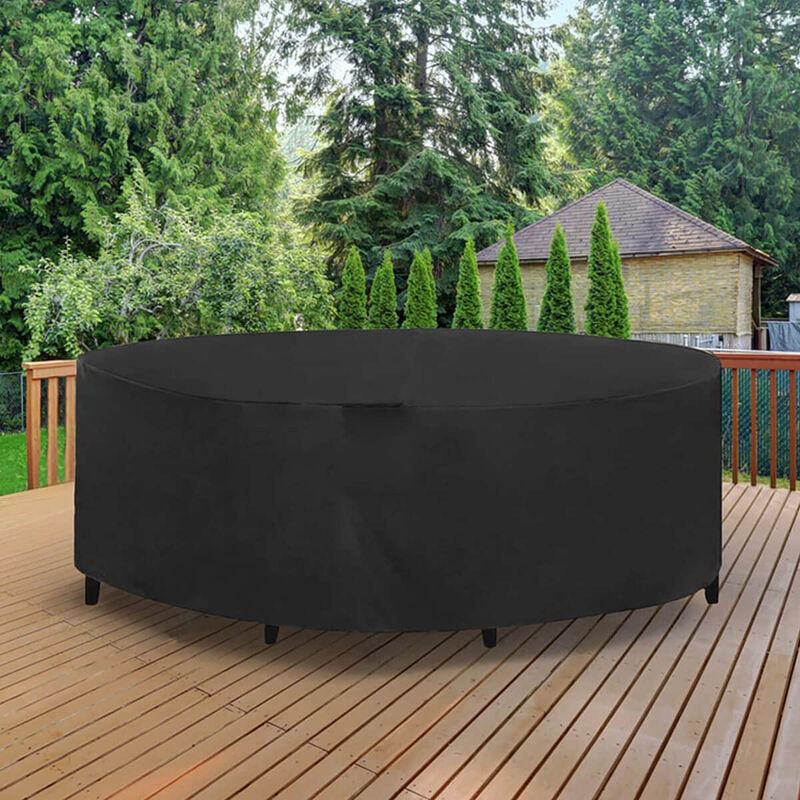 Housse Table de Jardin Ronde Bache Salon Jardin Exterieur Imperméable Anti-UV Oxford Robuste Bache Table et Chaise de Jardin Ø18595cm