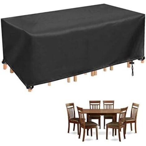 Housse Table de Jardin Ronde Bache Salon Jardin Exterieur Imperméable Anti-UV Oxford Robuste Bache Table et Chaise de Jardin Noir - 180x 120 x 74cm