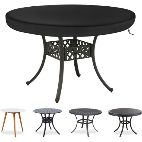 Housse Table de Jardin,420D Oxford Housse Salon de Jardin Exterieur Impermeable, Bache Protection Salon de Jardin avec Corde et Boucle Verrouillage, Anti-UV (Noir, Ø124x10cm)