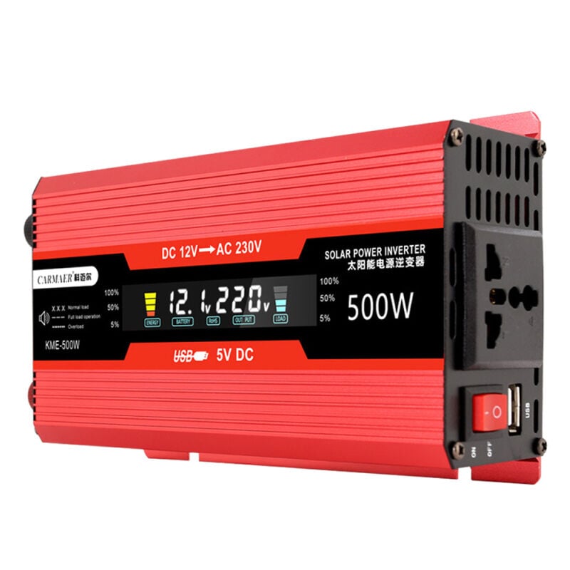 Onduleur solaire 500 W pour voiture, convertisseur 12 V vers 220 V CA, écran LCD numérique, onde sinusoïdale modifiée, interrupteur marche/arrêt pour