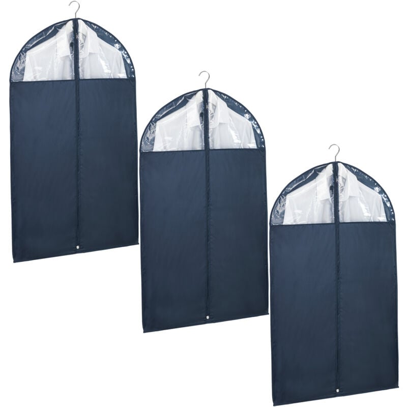 Wenko - Housse à vêtements 100 cm 3 pièces bleu en polyester housse de rangement vêtements housse de protection idéale pour costumes et vêtements de