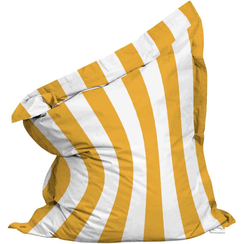 Housse vide de pouf rayé XL imperméable 140x120 cm jaune et blanc