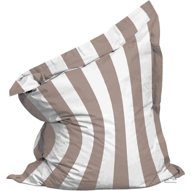 Housse vide de pouf rayé XL imperméable 140x120 cm taupe et blanc