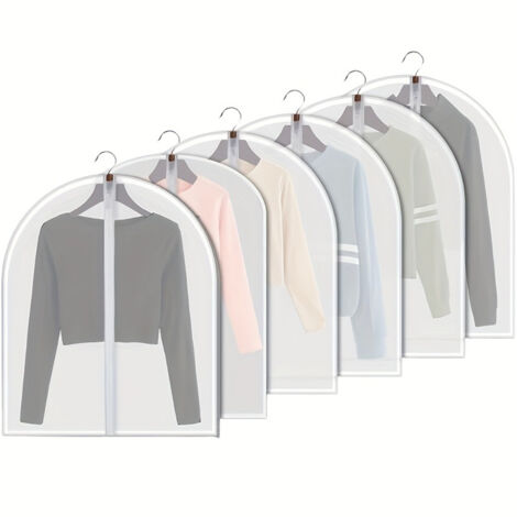 Housses à vêtements transparentes suspendues, lot de 6 housses à costumes, anti-poussière, respirantes, en PEVA avec fermeture éclair intégrale, pour le rangement dans une penderie, 60 x 80 cm