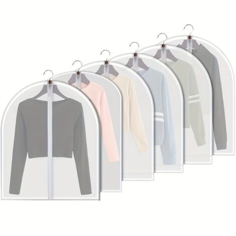 Housses à vêtements transparentes suspendues. lot de 6 housses à costumes. anti-poussière. respirantes. en PEVA avec fermeture éclair intégrale. pour le rangement dans une penderie. 60 x 80 cm