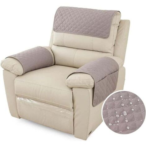 Housses d'accoudoirs de canapé, imperméables, matelassées, antidérapantes, avec poches (siège individuel, gris clair).