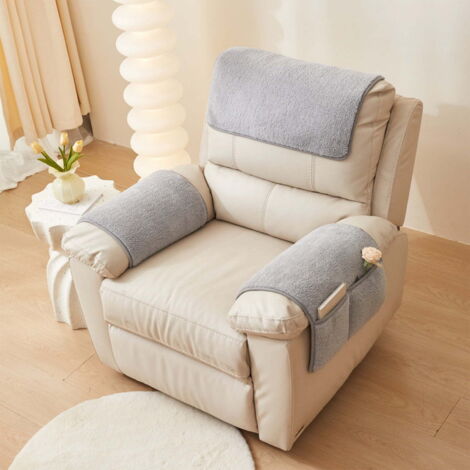 Housses d'accoudoirs pour canapé et fauteuil, antidérapantes, avec sac de rangement, lavables en peluche, pour canapés et fauteuils, coussinets doux en laine - gris