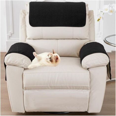 Housses d'accoudoirs, protège-accoudoirs en Velours d'agneau avec Poches, antidérapantes, Housse de Fauteuil pour Fauteuil TV, Amovible, Lavable (Noir)