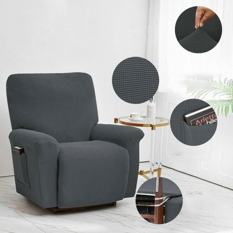 Housses de Canap Lot de 4 extensibles pour fauteuil inclinable de relaxation et de massagedotes de Jacquard Gris HOUSSE DE FAUTEUIL