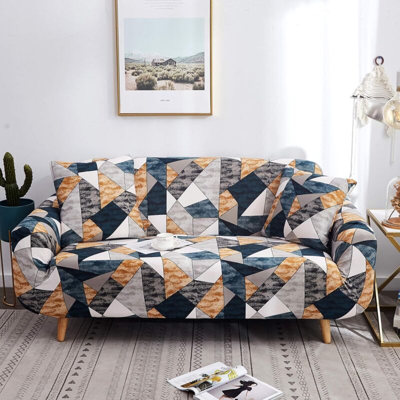 Housses de canapé 3 Places avec 2 Housses de Coussins élastique réglable Impression Protecteur de canapé