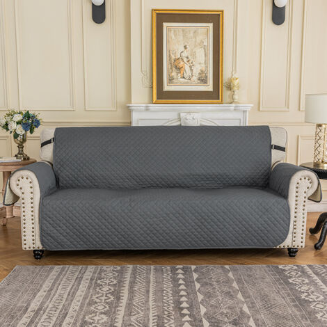 Housses de Canapé 4 Places Impermeable avec Accoudoirs, Réversible Protégé Canapes -Gris NPTERBL