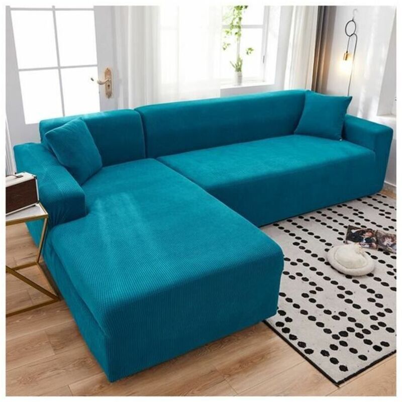 Housses de canapé extensibles Housses en polyester Housses de canapé extensibles pour canapé bleu en forme de L 1 place (90-140cm)confortable et