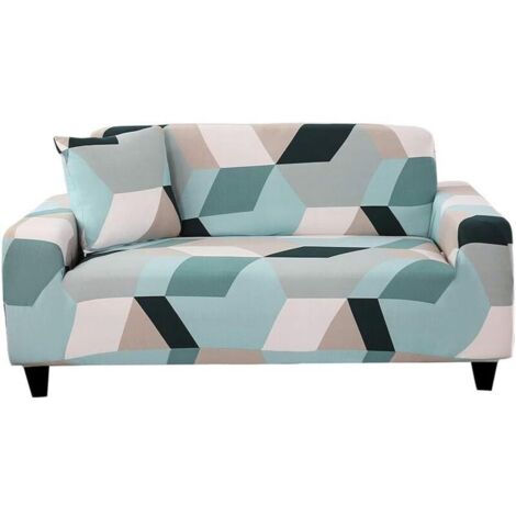 Housses de canapé Housse de Canapé 4 Place Extensible Housse Fauteuil avec Accoudoirs Housse Protection pour Canapé Elastique Couvre Canapé Universelle, (fauteuil, motif  blocs de couleur claire)