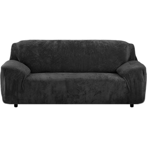 SHMSHNG housses de canapés épaisses 1/2/3/4 places pure color sofa protector velours easy fit elastic stretch sofa slipcover (noir, 2 places 145-185cm)