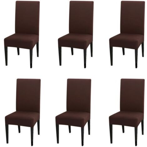 Housses de chaise - - 6 pièces - Marron foncé - Déhoussable - Synthétique - Rectangulaire