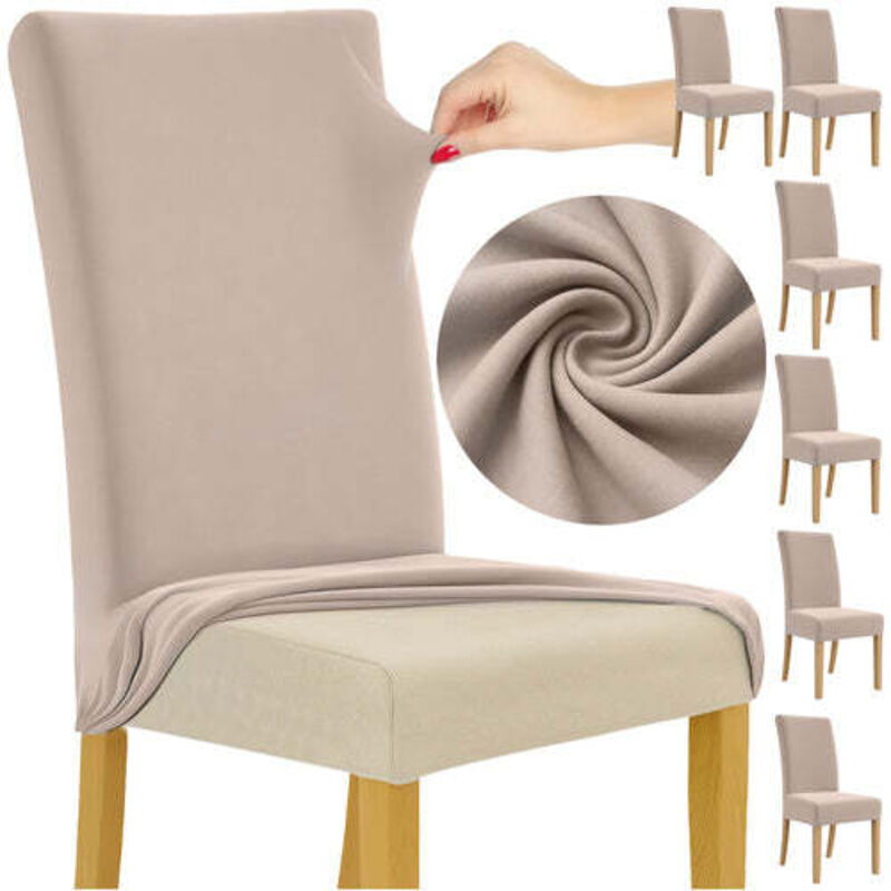 Housses de chaise beiges, lot de 6, tissu extensible