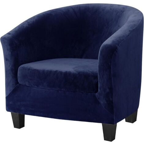 Housses De Chaise De Baignoire 2 Pièces, Design 2 En 1 Amélioré Pour Fauteuil En Velours Extensible Avec Housse De Coussin, Chaises Baquets Club Antidérapantes, (Bleu Marine, Velours)