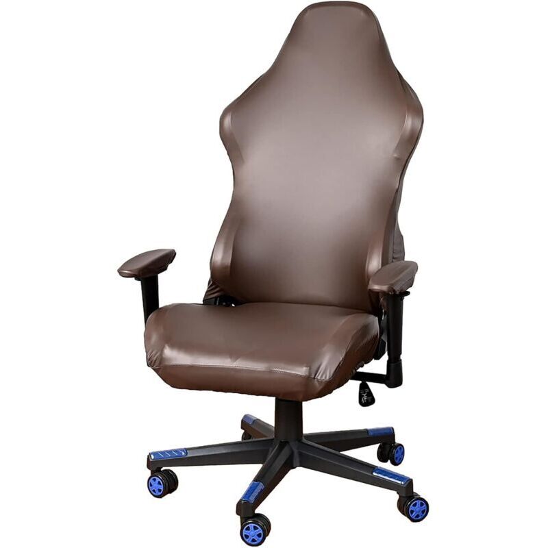 Housses de chaise de jeu en similicuir, imperméables, extensibles et amovibles, pour fauteuil de bureau inclinable - Marron