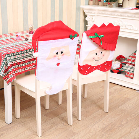 Housses de chaise de Noël Ensemble de 2 housses de chaise de Noël Père Noël Housse de chaise de dîner Couverture arrière de Noël