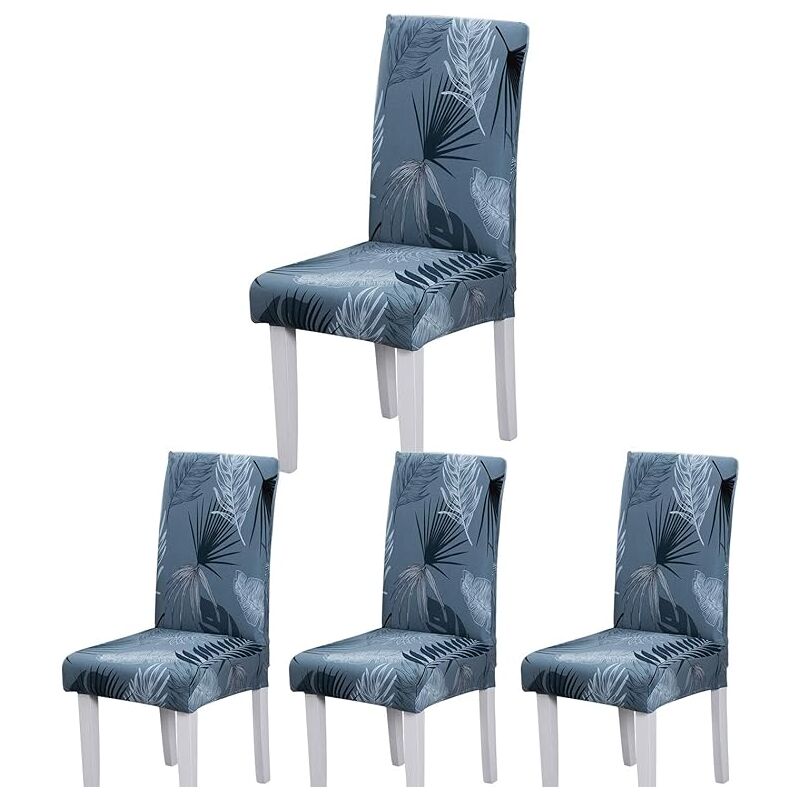 Serbia - Housses de chaise de salle à manger (bleu-feuille d'été, lot de 4), housses de chaise durables élastiques modernes housses de chaise