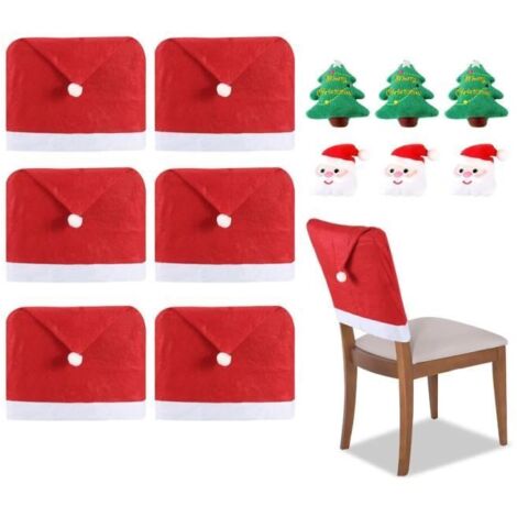 Housses de chaise - Décoration de Noël - Lot de 6 - Rouge et blanc - Déhoussable - Lavable