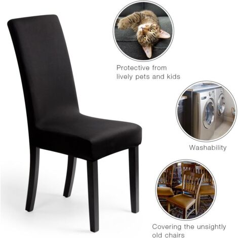 Housses de chaise décoratives Housses de chaise 4 pièces Housse de chaise extensible, universelle, facile à nettoyer durable noir