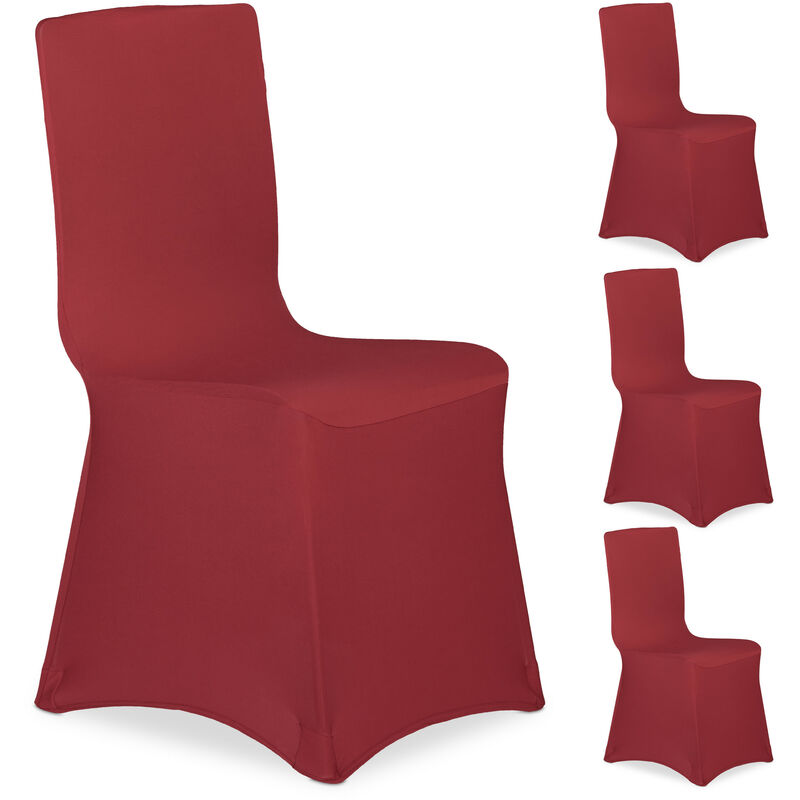 Housses de chaise, lot de 4, extensible, universel, lavable, décoration de mariage, banquet, rouge foncé