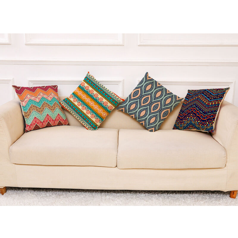 Linghhang - Housses de Coussin 45 x 45 cm Bohème Geometric Lot de 4 Taie d'oreiller Lin de Coton Coloré Vintage Ethnique Style Décoratif Taie