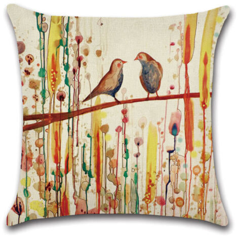 Housses de coussin 45 x 45 cm, lot de 4 housses de coussin en lin, décorations fleur oiseau de vie pour canapé, jardin extérieur, lit, canapé, voiture (45 x 45 cm)