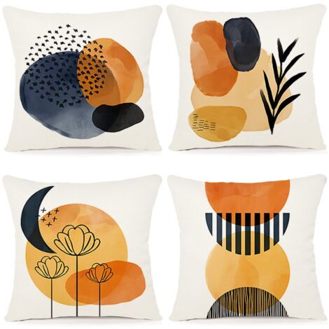Housses de Coussin 45 x 45cm Lot de 4 décor Moderne esthétique coloré Abstrait géométrique Minimaliste taies d'oreiller pour canapé décorations pour la Maison (45x45cm,C)